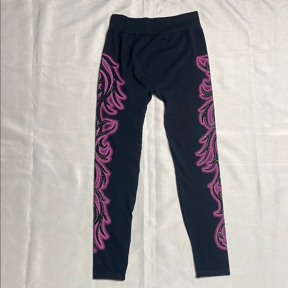 Black and Pink Diamond & Pink Patterned Leggings - Picture 3 of 6